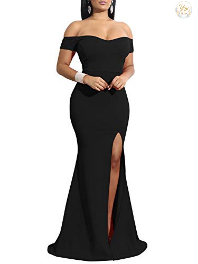 Off Shoulder High Split Long Mermaid Formal Evening Gown
